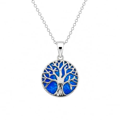 Bijou arbre de vie en argent 925 et opale bleue, le cadeau symbolique idéal avec sa chaîne 46cm