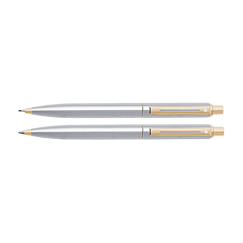 Sheaffer Sentinel, Brushed Chrome Cap & Barrel, Gold Plate Trim, Ball Point Pen & 0.7mm Pencil Set (E932551DC)