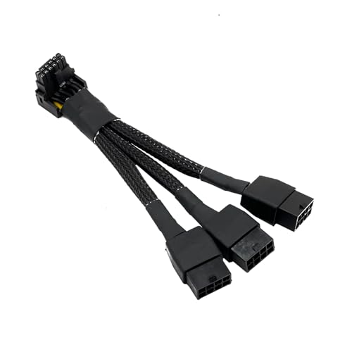 ZkeeShop 16Pin to 3 X 8 Pin GPU Extension Cable 12VHPWR PCI-e 5.0 Right Angle Adapter 90 Degree GPU Power Cable 16AWG 600W 12+4pin Compatible with 4070Ti 4080 4090 Power Cable Graphic Card (Type B)