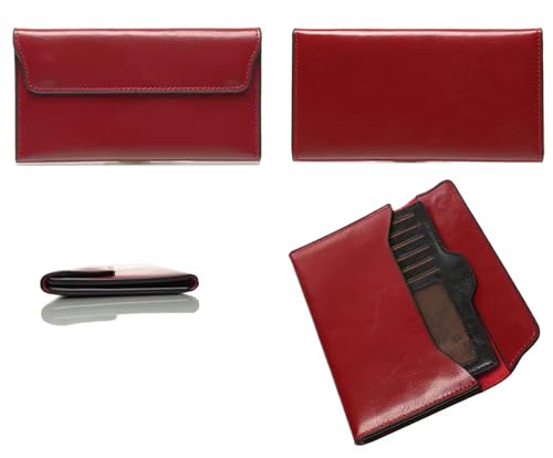 Women's Genuine Real Leather Slim Envelope Wallet with Detached Card Holder, Magnetic Closure, Phone Holder Clutch (Green)4