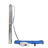 ZYIY 2.5 Inch Deep Well Pump 110V 0.75Hp Stainless Steel Submersible Well Pump High Lift 197ft/13GPM Water Well Pump 1' Bore Copper Well Pump with Controller for Irrigation,Industrial,Home,Garden Use