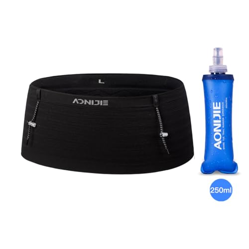 AONIJIE Running Belt with 250ml Soft Flask for Women and Men Lightweight & Non-slip Black Fanny Pack Fits All Size Phones Passport and More (Black with 250ml Soft Flask, M) by AONIJIE - Used condition - Image 8