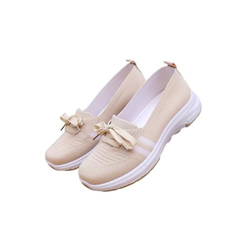 Women’s Breathable Knit Slip-On Sneakers with Bow – Lightweight Low-Top Casual Shoes
