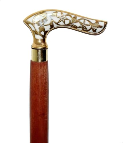Canne en bois de 91,4 cm et laiton blanc victorien marron