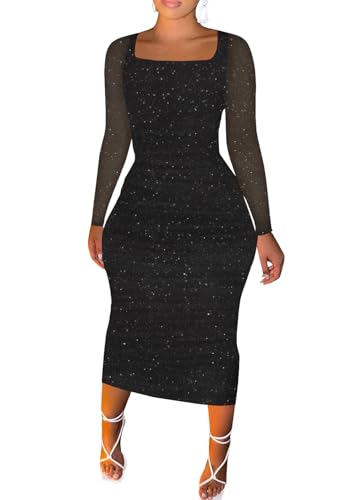 Image of Women Sexy Two Piece Skirt Outfits Long Sleeve /Sleeveless V Neck Bodycon Ribbed Knitted Maxi Club Party Dress