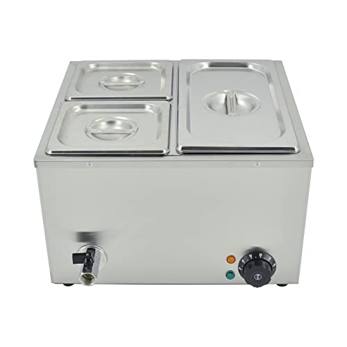 TAIMIKO 3 contenedores de baño Marie eléctrico de acero inoxidable de 220 V temperatura temperatura Chocola calentador de platos profesional comercial con 1 x 1/3 y 2 x 1/6 sartenes