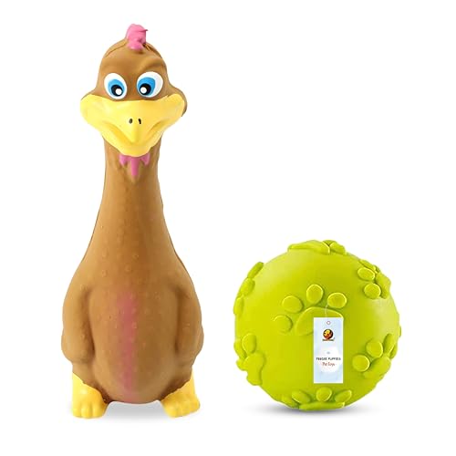 Image of Foodie Puppies Dog Squeaky Toy Combo of (Brown Duck + Claw Ball) | Natural Latex Rubber Toys for Small Dogs & Puppies | Durable, Chewing, Fetching, Playing, Teething & Training Chew Safe Play Toy