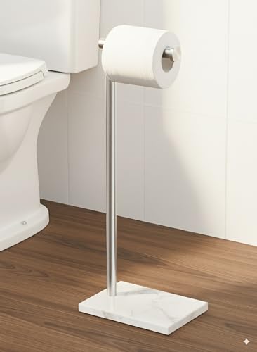 KES Free Standing Toilet Roll Holder Stand Bathroom Tissue Paper Holder with Marble Base Freestanding Heavy Duty SUS304 Stainless Steel Brushed Finish, BPH285S1-2