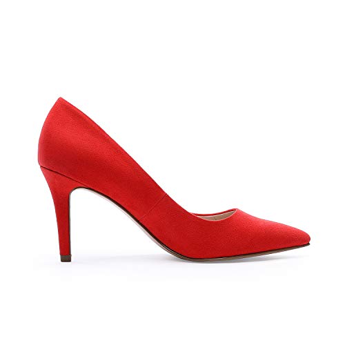 TIHOO Women's Pointed Toe Heels High Heel Dress Pumps Red 9