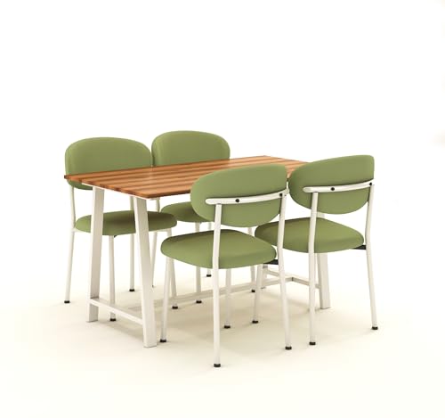 Image of Metal Frame Dining Table 4 Seater | Four Seater Dinning Table with 4 Upholstered Dining Chairs | Engineered Wood Table Top & Metal Legs | Non Scratchable Powder Coated Frame | Green