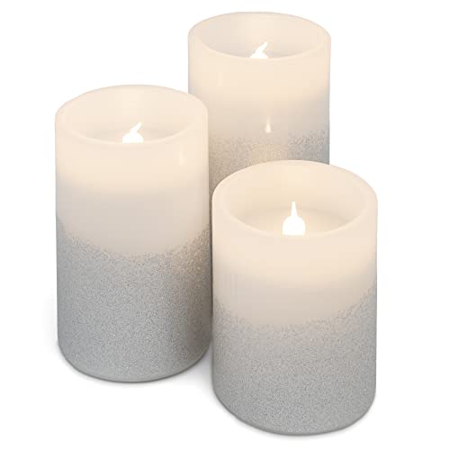 Image of Elanze Designs Silver Tone Glitter 6 inch Wax LED Flameless Pillar Candles Set of 3