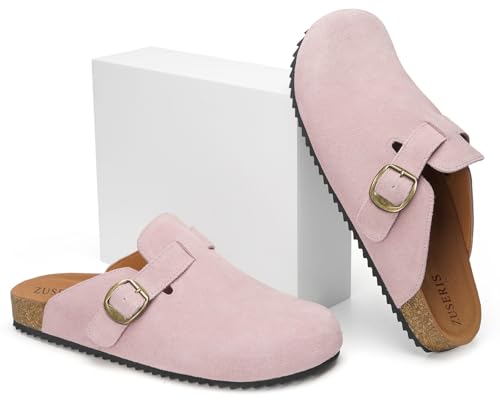 Image of ZUSERIS Suede Clogs for Women Men Wide Width Leather Mules | Soft Cork Footbed,Arch Support,Comfort Potato Shoes