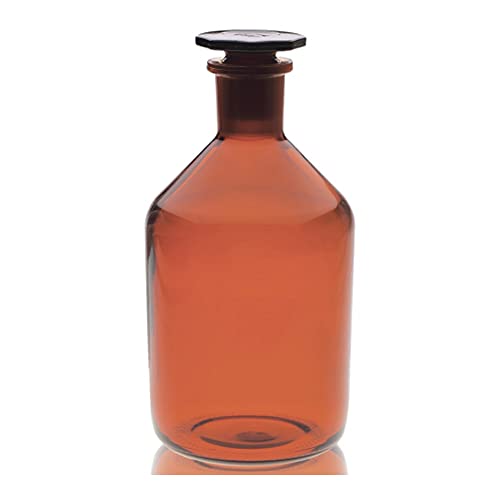 Wheaton 215259 Reagent Bottle, Amber Glass, 500mL, Narrow Mouth, Stopper Size 24/29, 88mm x 175mm (Case of 10)