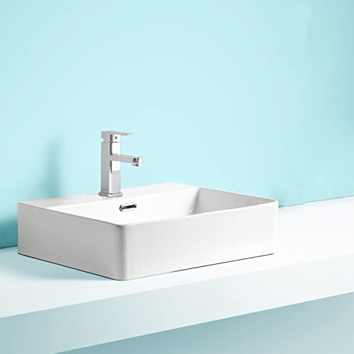 Badezimmerspüle Waschbecken Handwaschbecken Rechteckiges Waschbecken aus weißer Keramik, 19,6 "× 16,5" Porzellanwaschbecken über der Theke mit Wasserhahn-Kombination for Badezimmer, Hotel oder Bar Was – Bild 7