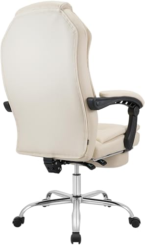 Sedia da ufficio ergonomica Castle con poggiapiedi integrato, poltrona da scrivania imbottita in ecopelle, girevole e regolabile, Colore:crema - Sedia gaming - Immagine 6