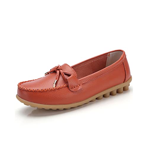 Image of Momuk Women's Penny Loafers Leather Driving Moccasins Slip On Boat Shoes Fashion Comfort Flats