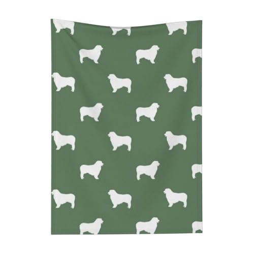 Tcoay Australian Shepherd Silhouette Hunderassen Med Green, Überwürfe für Schlafsofa, Stuhl, dekorative Überwurfdecke, Decke für die Reise, 76,2 x 101,6 cm