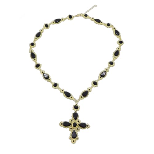 Crucifix Pendant Necklace for Parties and Event Colored Gemstones Sweater Chain