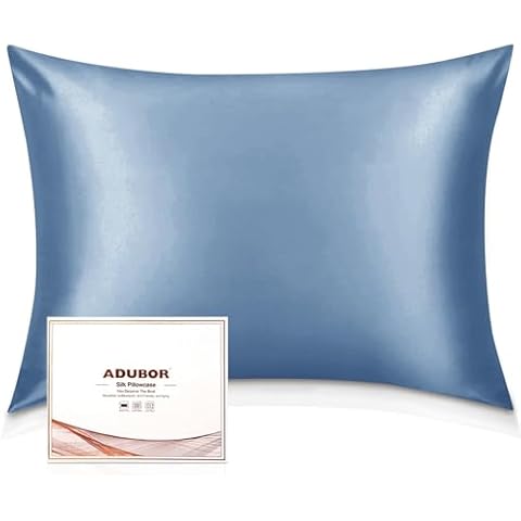 Adubor Silk Pillowcase 2 Pack for Hair and Skin with Hidden Zipper, Both Sides 23 Momme Silk Pillow Case, Queen Size 20×30 inches, 2PCS, Gray Blue Cover