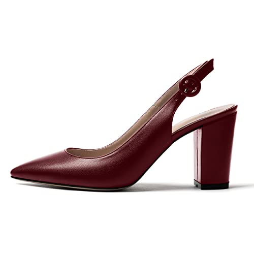 WAYDERNS Women's Matte Pointed Toe Ankle Strap Slingback Buckle Block Pumps Shoes 3.5 Inch2