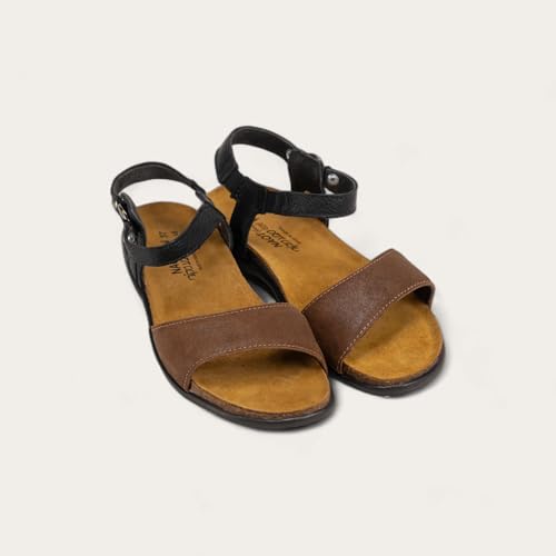Image of NAOT Women's Sabrina Sandal Antique Brown Suede /Soft Black Lthr 11-11.5 N-M US