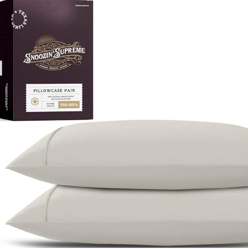 Image of TEXAS LINEN CO. 100% Egyptian Cotton Pillowcases Queen Size Set of 2 - Luxury 2000 Series Standard /Queen Pillow Cases, Soft, Envelope Closure Hotel Quality Pillowcase (21 x 32, Light Grey)