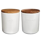 LOLO | 保存容器 グレージュ 灰 | 500ml | キャニスター | 陶器 | 日本製 | チーク 凸 |キャニスター セット Salt Sugar 塩 砂糖 (White Set)