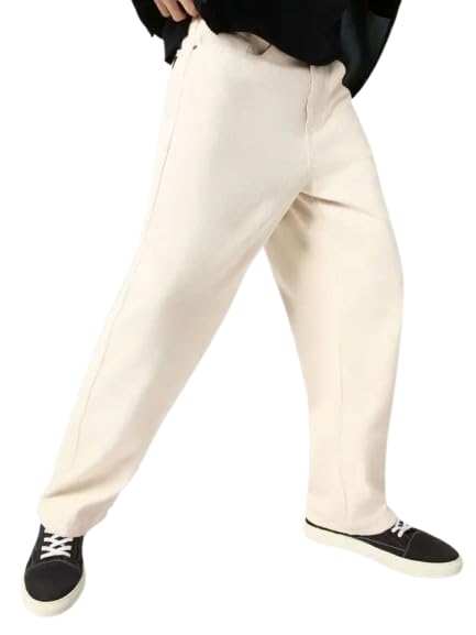Image of Linaria Loose Fit Baggy Jeans, Plain Beige