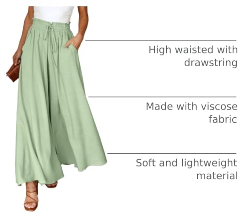 Image of Dokotoo Pants for Women Casual Elastic Waist Wide Leg Pants with Pockets