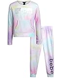 bebe Girls' Jogger Set ? 2 Piece Active Fleece Pullover Sweatshirt and Sweatpants (Little Girl/Big Girl), Size 7/8, Purple & Pink Tie-Dye