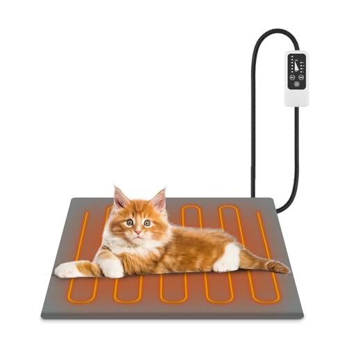 Pet Heating Pad, Waterproof Dog Cat Heating Pad with Timer Smart Thermostat Switch Chew Resistant Cord, Cat Heating Pad Indoor Heated Blanket Pet Heating Pads ((Medium(18.0"L x 16.0"W x 0.6"Th)))