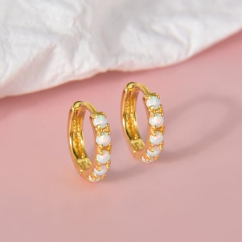 Tiny Mini Opal Huggie Hoop Earrings Upper Ear Cartilage Helix 18k Gold Plated Silver Minimalist Simple Small 10mm 8mm 6mm Hoop Earrings2