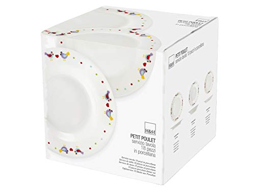 H&h servizio piatti tavola 18 pezzi porcellana gallinelle