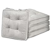 EDanle Tufted Velvet Chair Pads with Ties for Indoor Dining Room,Kitchen,Outdoor Patio and Office Use,Non-Slip Washable Thick Soft and Comfortable Seat Chair Cushions 16x16 Inches,Set of 4,Grey