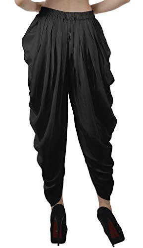 Solid Punjabi Patiala Salwar Dhoti Pants for Women, Elastic Waist Relaxed Baggy Trousers3
