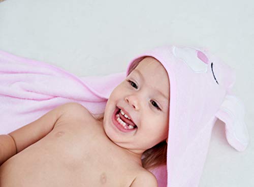 HIPHOP PANDA Hooded Towel - Rayon Made from Bamboo, Bath Towel with Bear Ears for Newborn, Babie, Toddler, Infant - Absorbent Large Baby Towel - Pink Rabbit, 30 x 30 Inch
