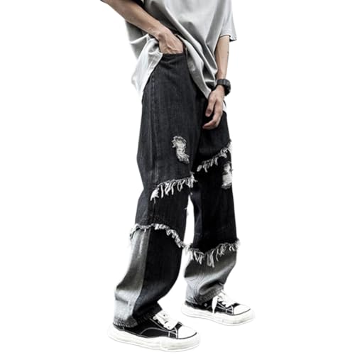 XYGJZ Distressed Loose Denim Jeans Y2k Ripped Straight Leg Casual Jeans Streetwear