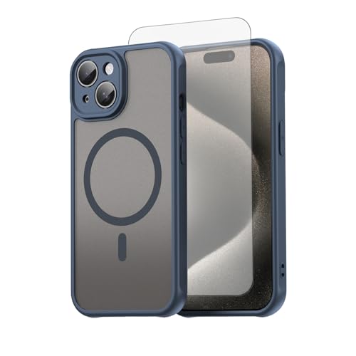 Coque iPhone 15 MagSafe bleu translucide mat protection antichoc