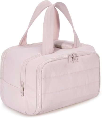 Image of Travel Makeup Organizer Bag for Women | Waterproof Toiletry Bag with Wet & Dry Separation | Large Capacity Cosmetic Storage Pouch with Dual Zippers (Pink)