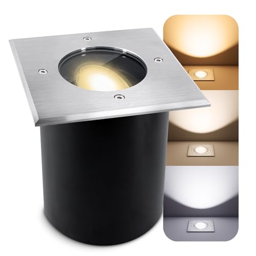 SSC-LUXon JUAVI Bodeneinbaustrahler quadratisch aussen schwenkbar IP67 - mit LED GU10 3W warmweiß 230V - Bodenspot befahrbar