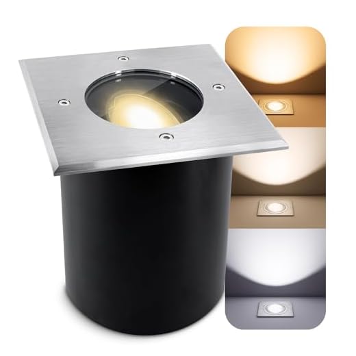 SSC-LUXon JUAVI Bodeneinbaustrahler quadratisch aussen schwenkbar IP67 - mit LED GU10 3W warmweiß 230V - Bodenspot befahrbar