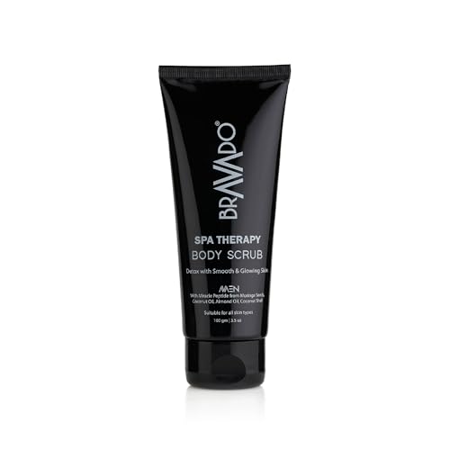 Image of BRAVADO Spa Therapy Body Scrub for Men | Deep Exfoliating Body Scrub for Dead Skin Removal, Smooth Skin & Hydration | Gentle Body Polish | 100g