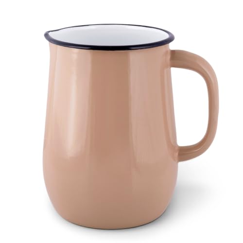 Enamel Pitcher 2.7 Qt (2.5 L) Enameled Steel Pitcher with Spout and handle for Iced Tea Milk or Water, Jug, Flower Vase, Vintage Style, Dishwasher Safe (Taupe)