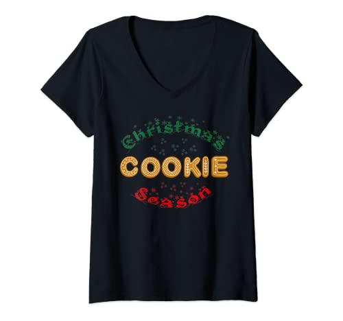Mujer Navidad Cookie Temporada Nieve Gingerbread Funny Holiday Camiseta Cuello V