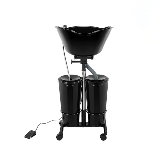 Portable Shampoo Bowl Unit Height Adjustable with 2 Bucket Hair Washing Station with Electric Pump and Drain Hoses, 270 Degree Rotation of Shampoo Basin Barber and Stylist Hair Salon Accessories