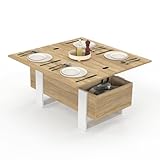 IDMarket – Mesa baja rectangular elevable Convertible en mesa de comedor Phoenix Madera y Blanco