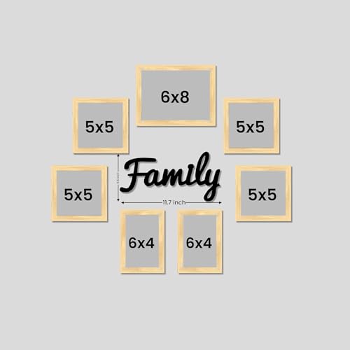 Image of Family Photo Frame Set of 7 for Wall Decor, Wooden Finish Collage Picture Frames for Living Room, Bedroom, Multi-Size Wall Hanging Gallery Frame Set, (4 Sets 4x6, 2 Set 6x4, 1 Set 6x8 Inch)