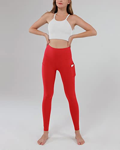 Ododos Women's High Waisted Yoga Leggings With Pockets,Tummy Control Non See Through Workout Athletic Running Yoga Pants, Full-Length, Red,Medium #TOP3