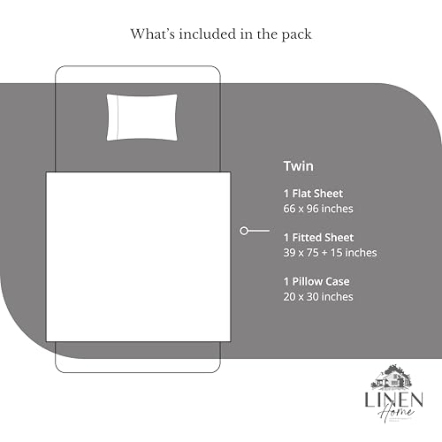 Image of Linen Home 100% Cotton Percale Sheets Twin Size, Smoky Charcoal, Deep Pocket, 3 Pieces Set - 1 Flat, 1 Deep Pocket Fitted Sheet and 1 Pillowcase, Crisp Cool and Strong Bed Linen