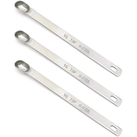 BERYLER 3PCS 1/8tsp (0.63ml) Single Measuring Spoon, Stainless Steel Long Handle Individual Teaspoons Only Cover